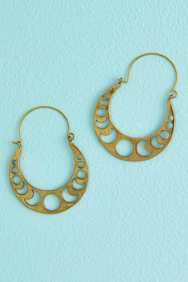 Gold Hammered Moon Phase Crescent Earrings