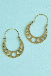 Gold Hammered Moon Phase Crescent Earrings