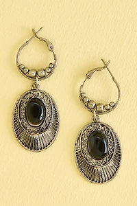 Silver Boho Oval Faux Stone Earrings