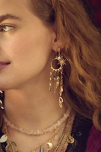 Gold Multi Stone Circle Fringe Earrings