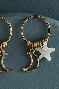Gold Circle Celestial Mini Charm Hoop Earrings