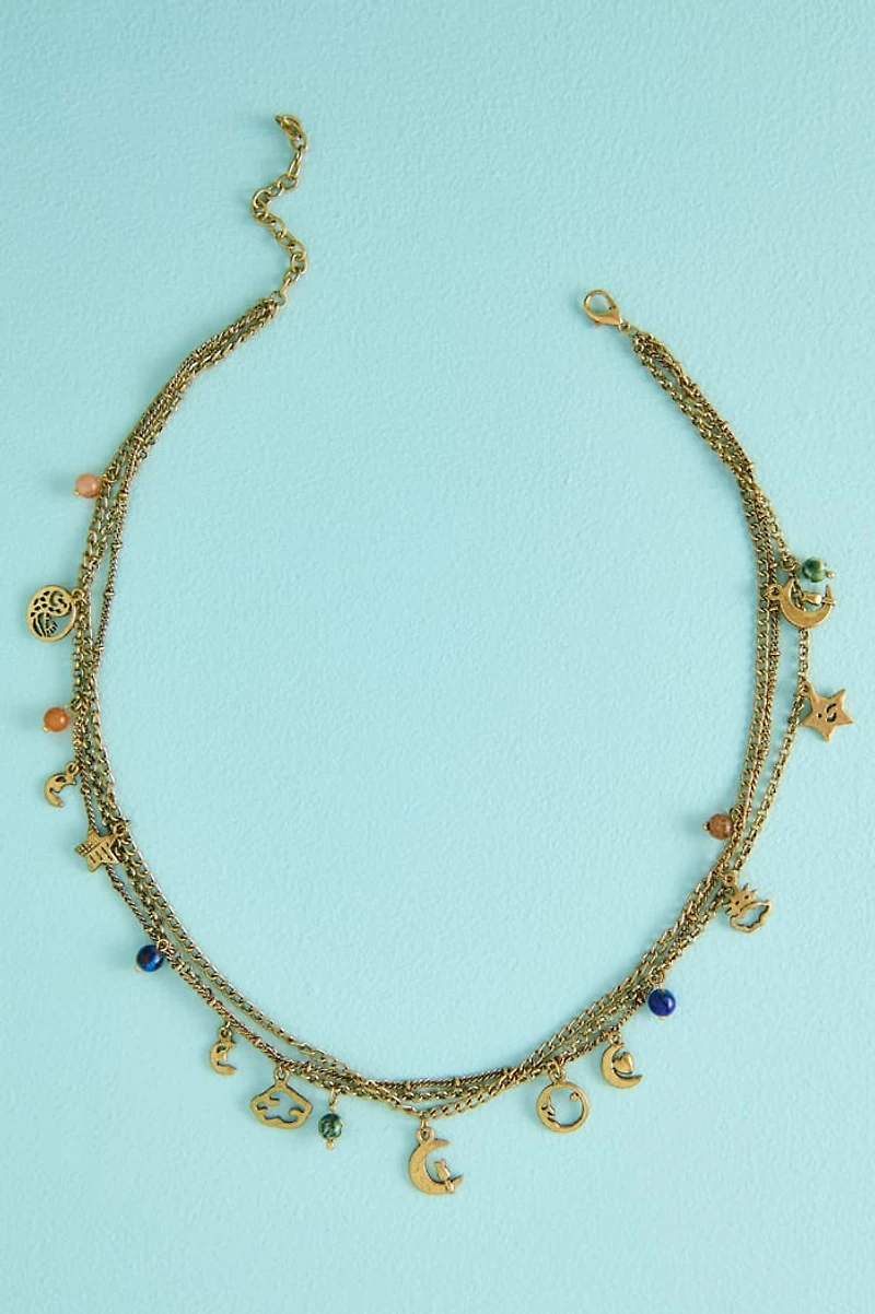 Green Jasper Mystic Moon Triple Layered Necklace