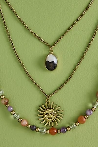 Buy Gold Multi Stone Sun Pendant Triple Layered Necklace Online at Earthbound Trading