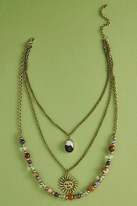Buy Gold Multi Stone Sun Pendant Triple Layered Necklace Online at Earthbound Trading