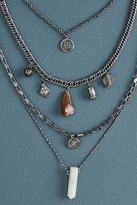 Silver Multi Stone Circle Swirl Layered Necklace