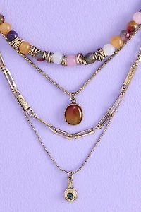 Gold Multi Stone Oval Love Message Layered Necklace