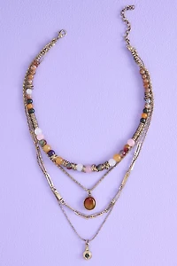 Gold Multi Stone Oval Love Message Layered Necklace