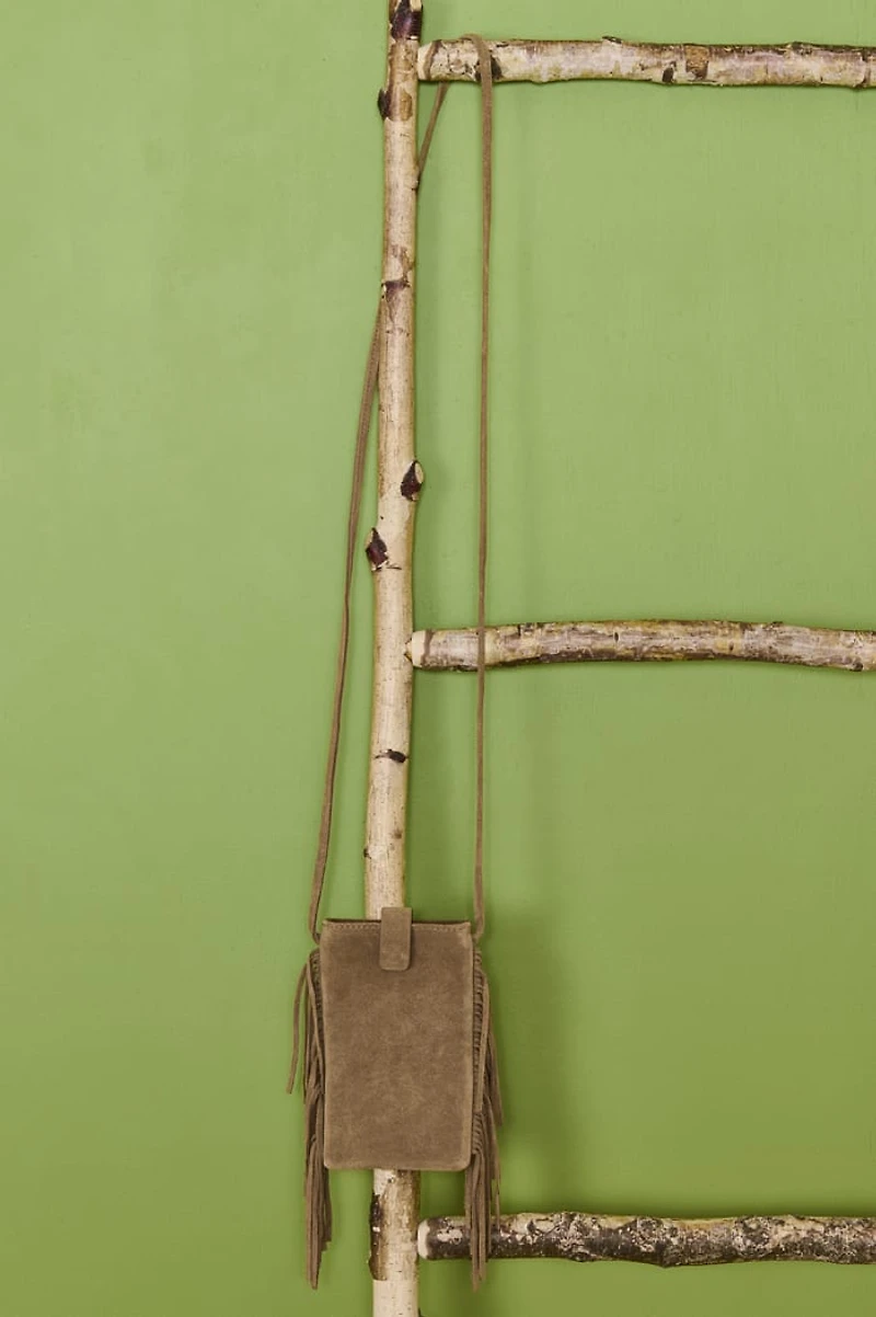 Brown Suede Fringe Mini Phone Crossbody Bag