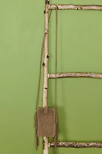 Brown Suede Fringe Mini Phone Crossbody Bag