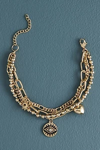 Gold Mystic Eye Puffy Heart Layered Bracelet