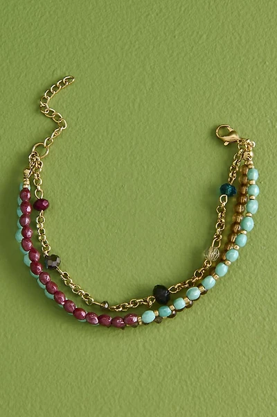 Brown Glass Stone Cage Layered Bracelet