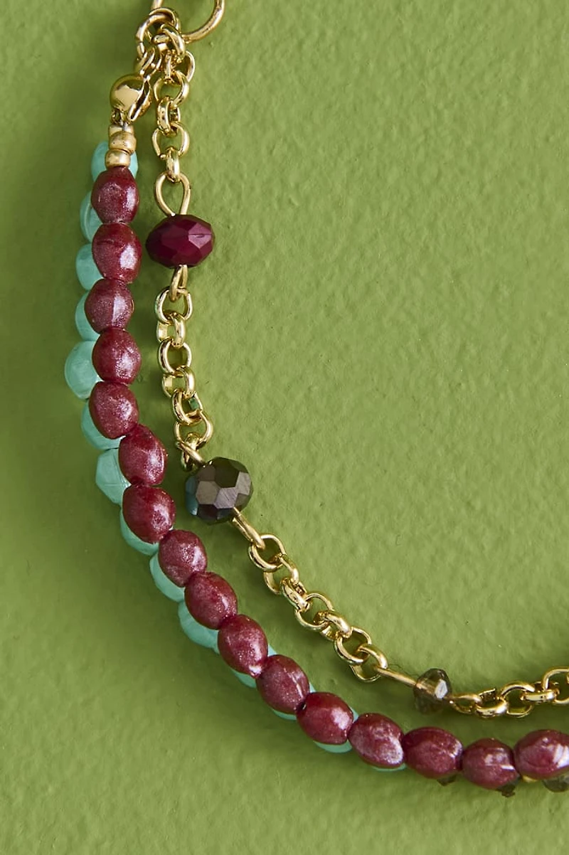 Brown Glass Stone Cage Layered Bracelet