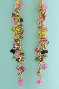 Rose Quartz Gold Chunky Fringe Earrings