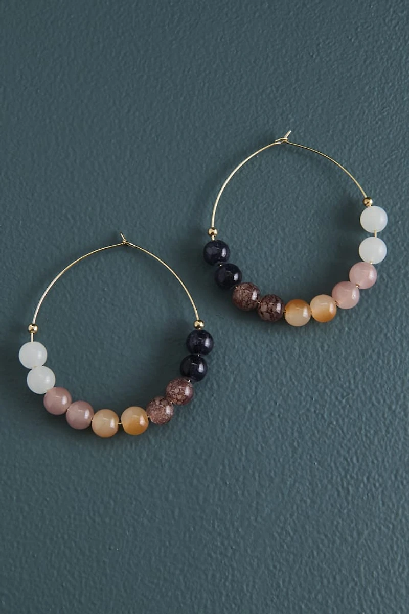 Buy Peachy Multi Glass Stone Beaded Hoop Earrings Online at Earthbound Trading
