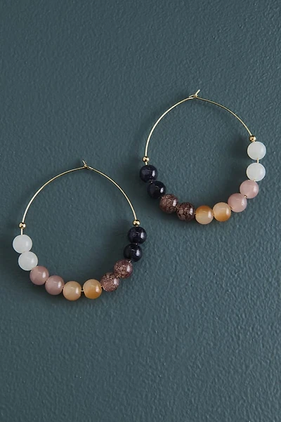 Buy Peachy Multi Glass Stone Beaded Hoop Earrings Online at Earthbound Trading