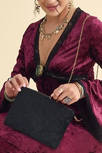 Velvet Paisley Embroidered Convertible Crossbody Bag