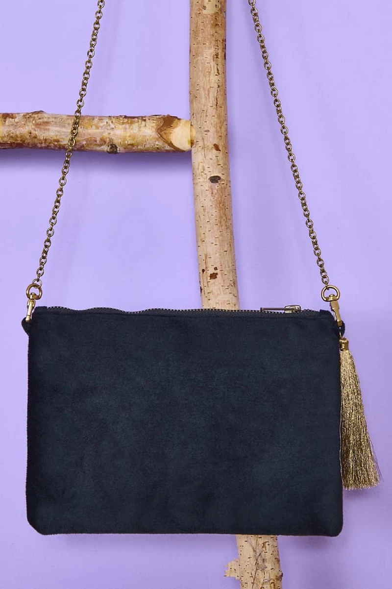 Velvet Paisley Embroidered Convertible Crossbody Bag