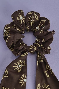 Brown Daisy Flower Scrunchie Scarf