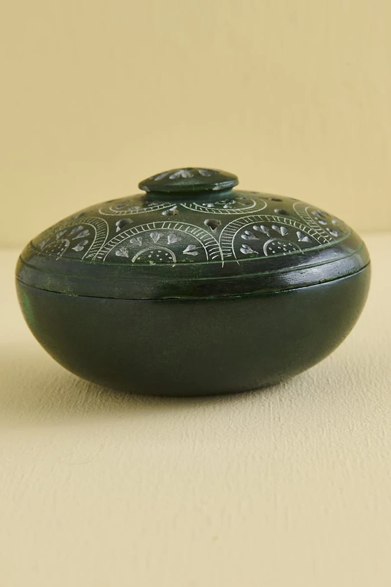 Hand-Carved Green Soapstone Pot Incense Burner