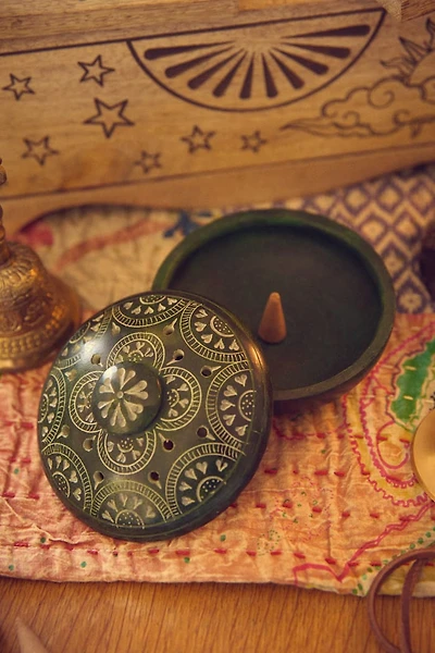 Hand-Carved Green Soapstone Pot Incense Burner