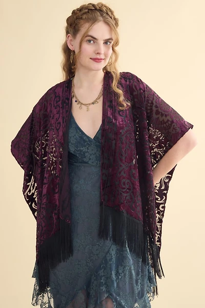 Burgundy Ornate Velvet Burnout Shawl