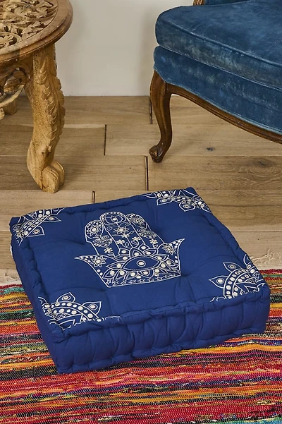 Blue Hamsa Hand Meditation Pouf