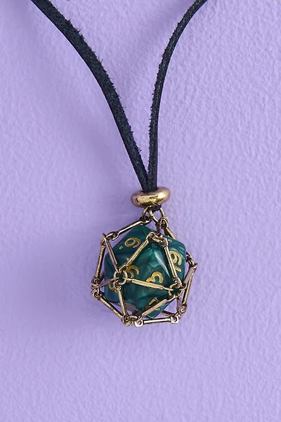 Antique Gold Dice Cage Leather Necklace