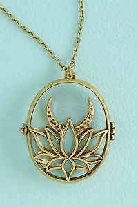 Lotus Moon Worry Stone Locket Necklace