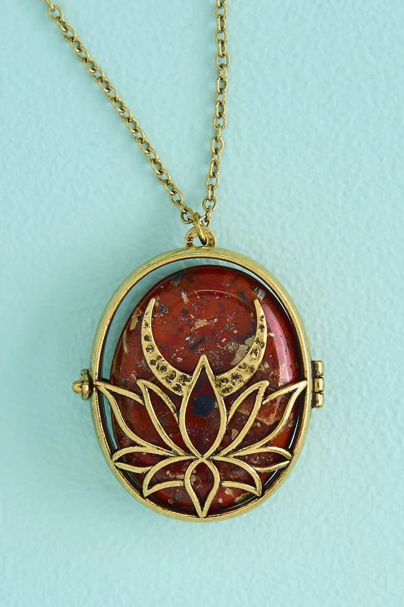 Lotus Moon Worry Stone Locket Necklace