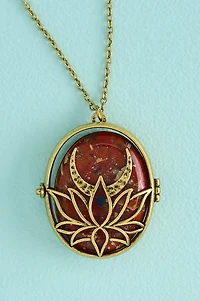 Lotus Moon Worry Stone Locket Necklace