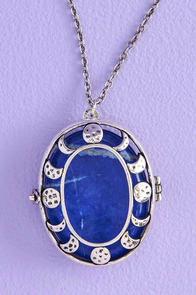 Moon Phase Worry Stone Locket Necklace