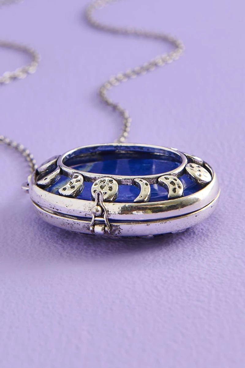 Moon Phase Worry Stone Locket Necklace