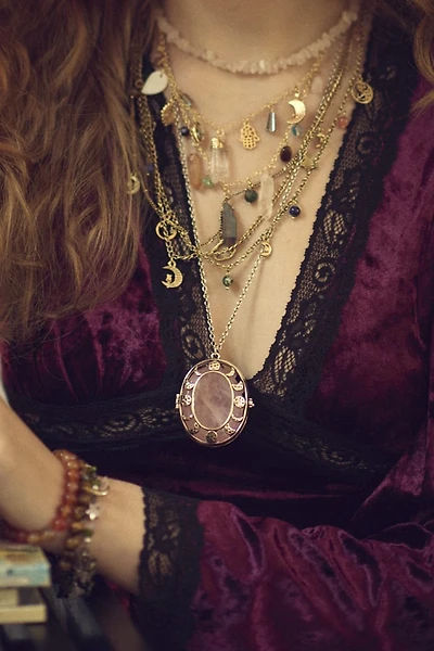 Moon Phase Worry Stone Locket Necklace