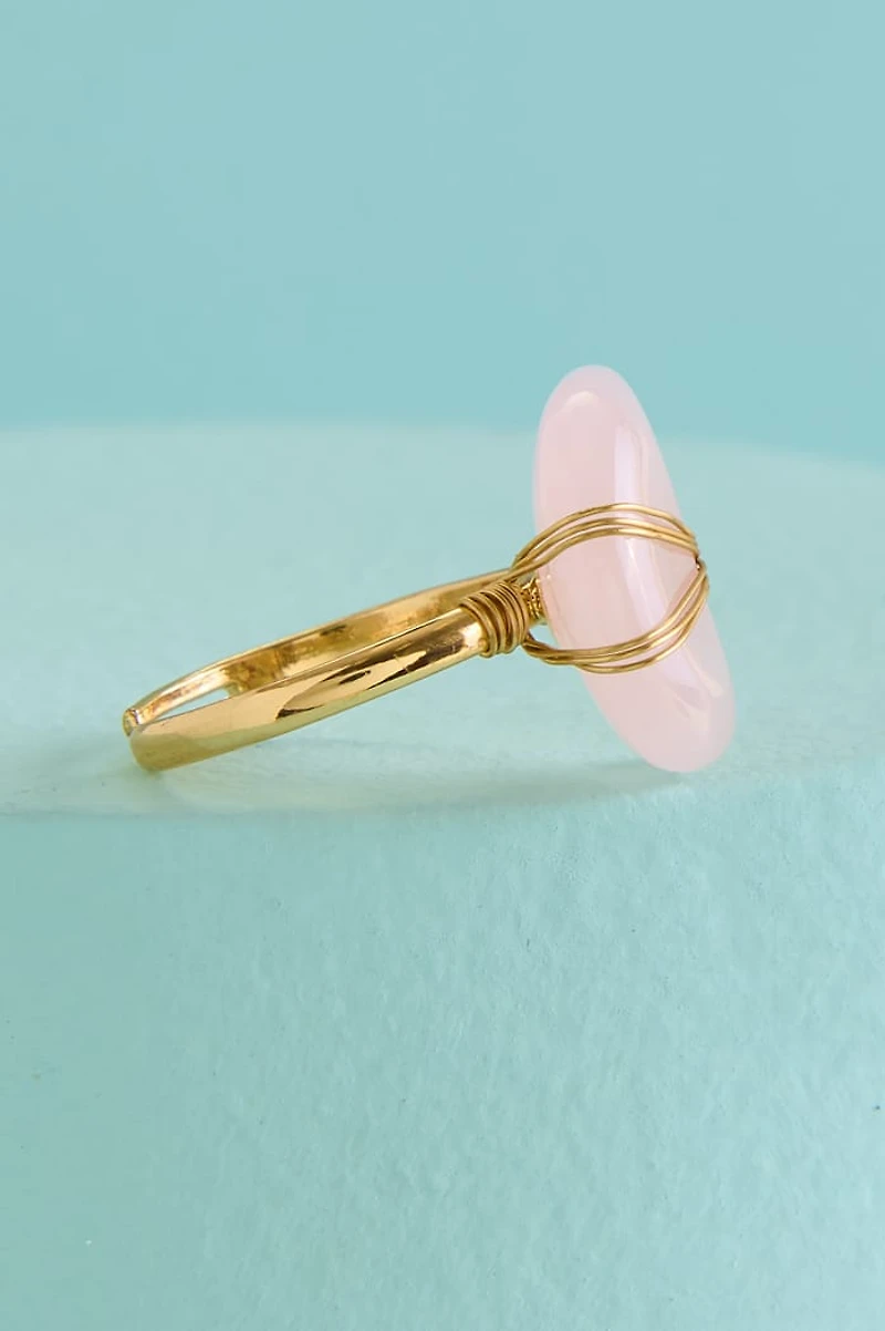 Rose Quartz Moon Wire Wrapped Ring