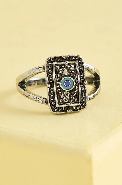 Silver Evil Eye Rectangle Signet Ring