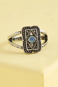 Silver Evil Eye Rectangle Signet Ring