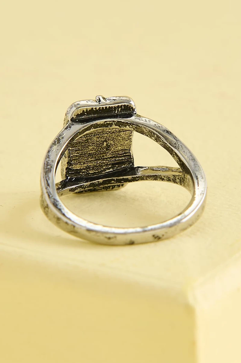 Silver Evil Eye Rectangle Signet Ring