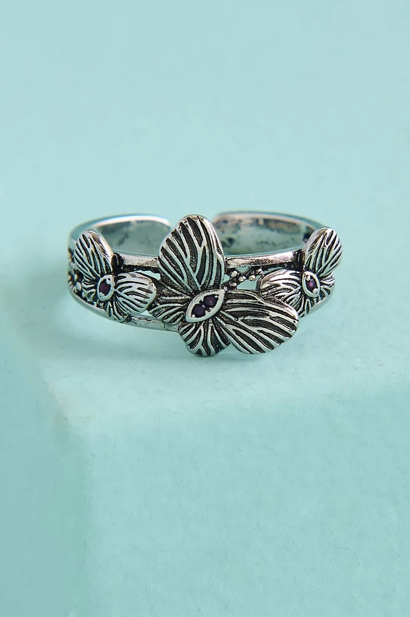 Silver Butterfly Trio Ring