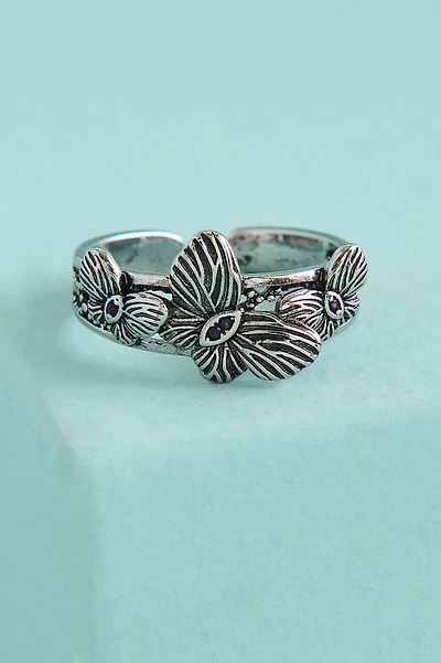 Silver Butterfly Trio Ring