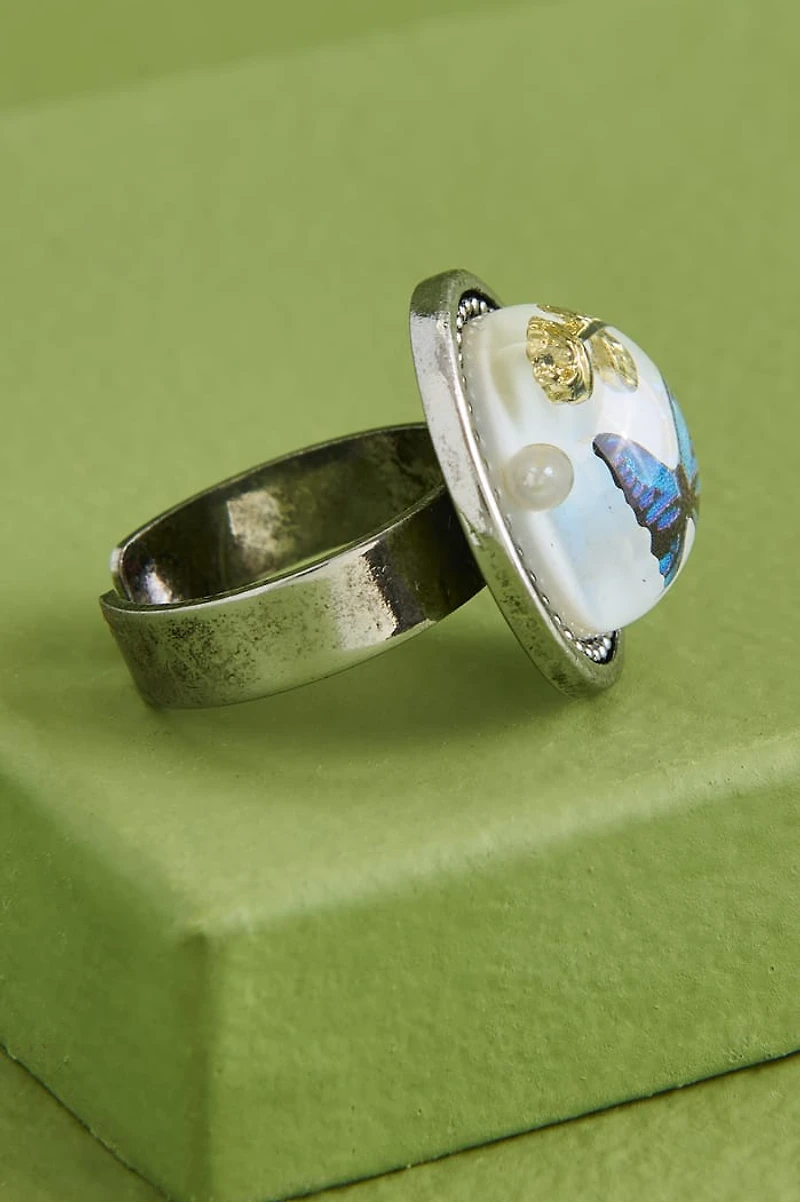 Antique Butterfly Rose Dome Ring