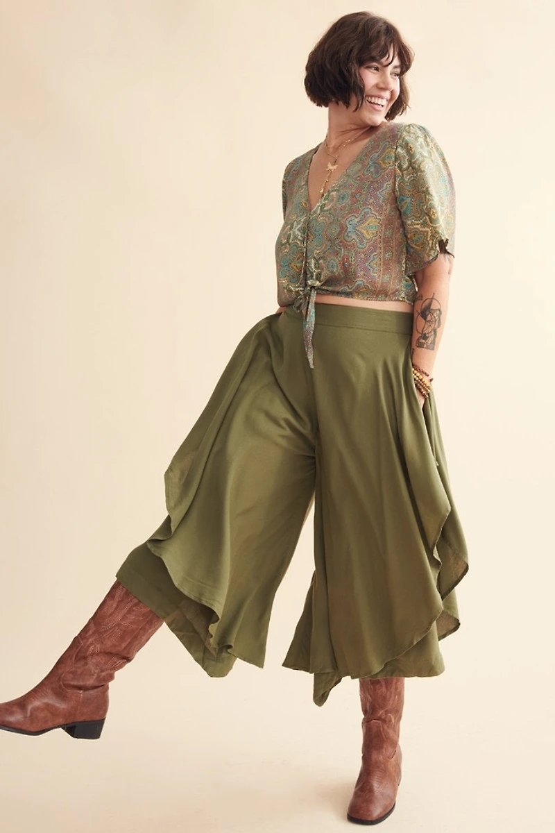 Green Layered Harem Palazzo Pants