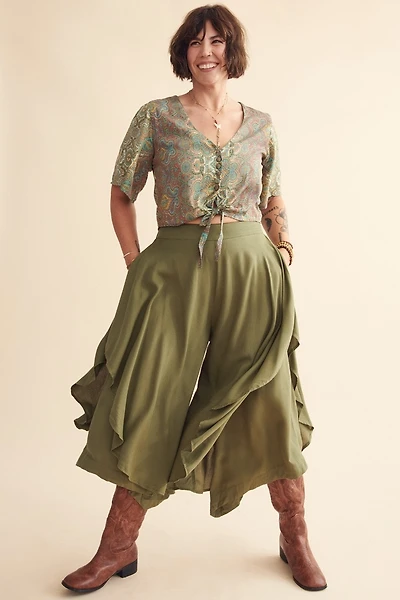 Green Layered Harem Palazzo Pants