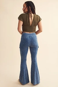 Blue Acid Wash Cargo Flare Pants