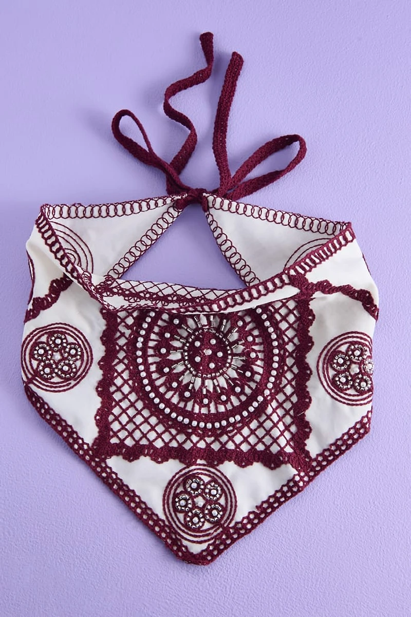 Floral Burgundy Beaded Headband Scarf