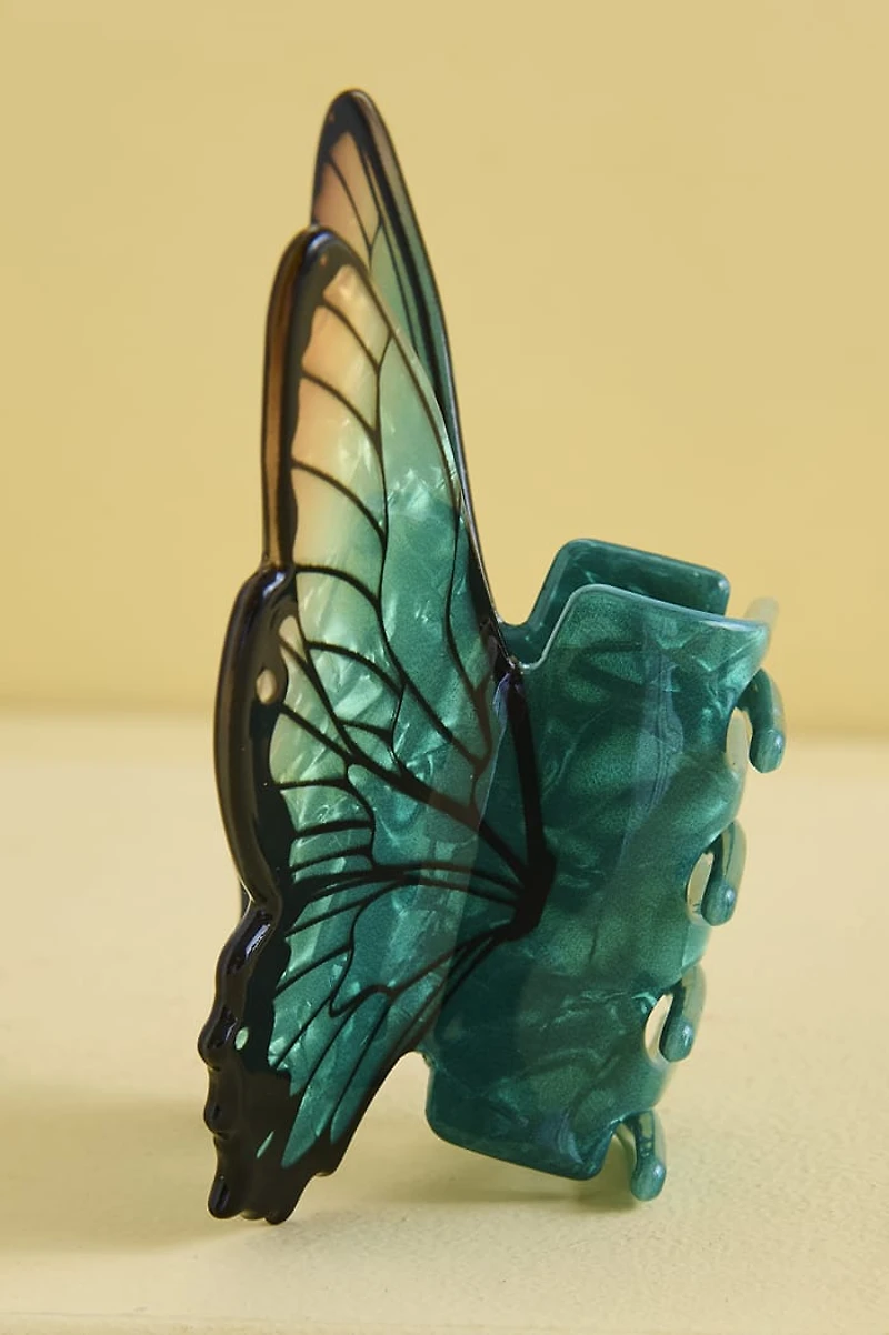 Green Iridescent Butterfly Mini Claw Clip