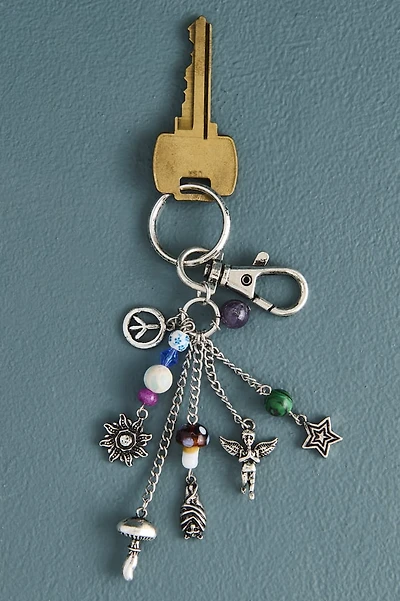 Silver Mushroom Peace Sign Bag Charm