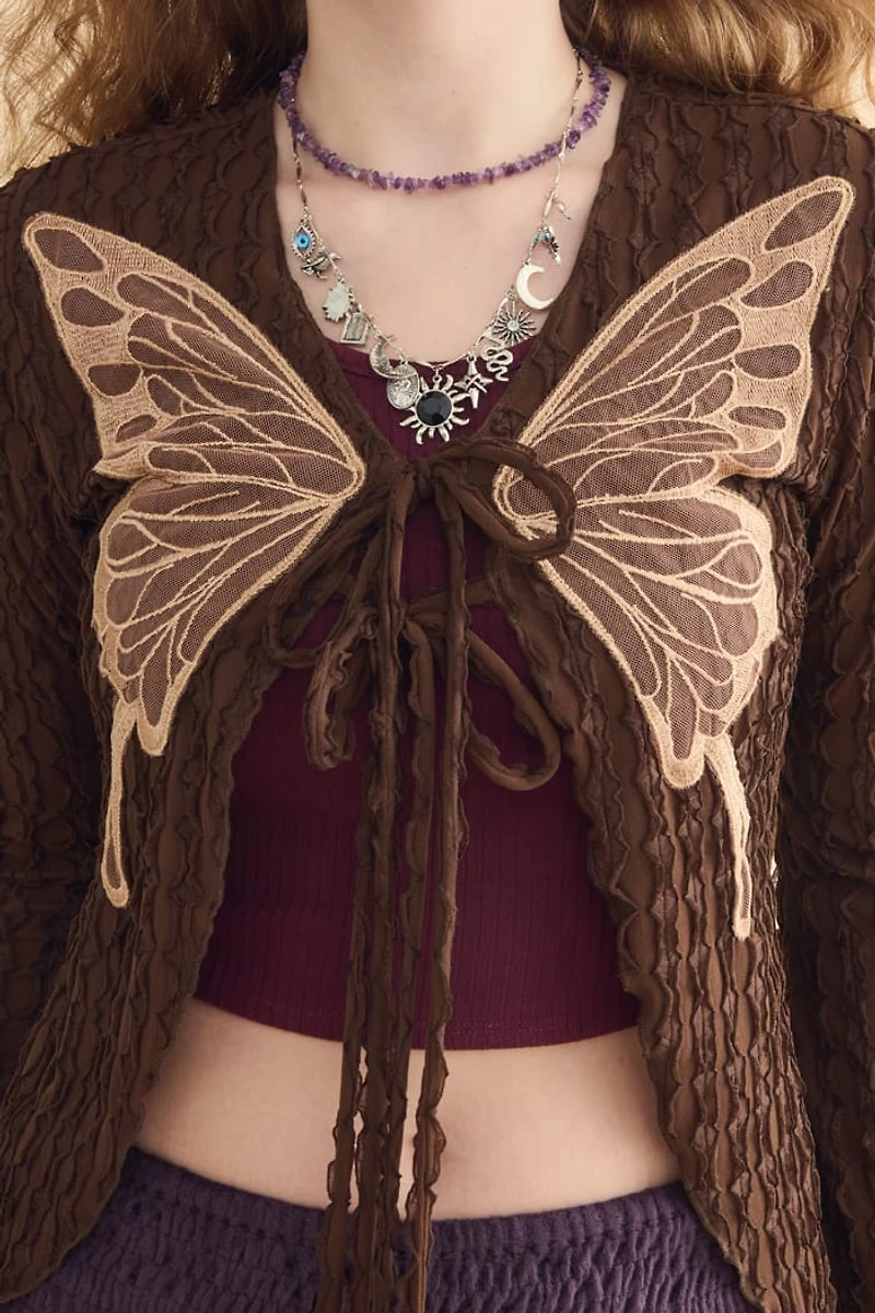 Brown Butterfly Tie Front Top