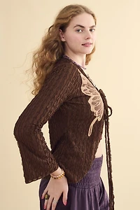 Brown Butterfly Tie Front Top