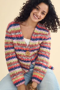 Rainbow Striped Knit Button Cardigan