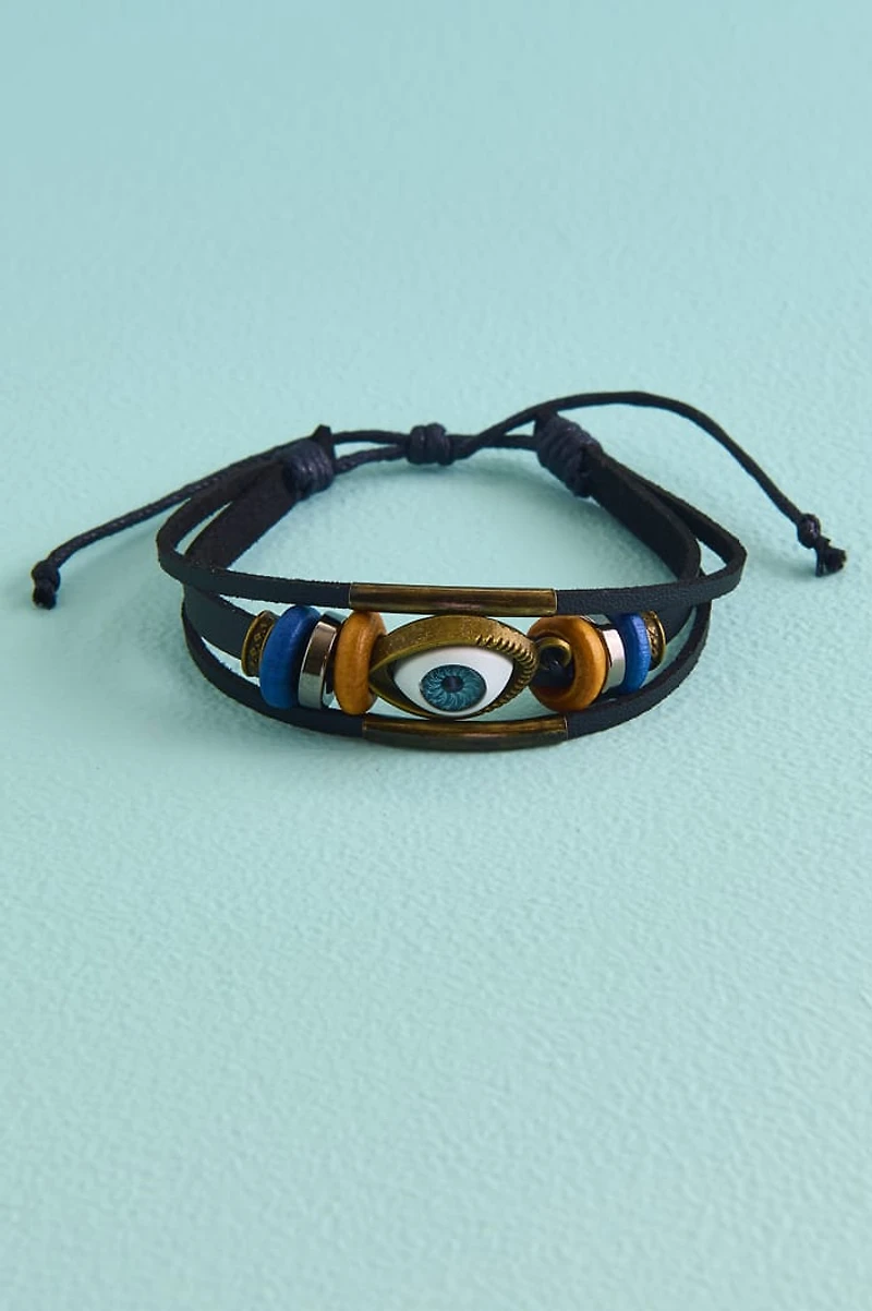 Evil Eye Beaded Layered Toggle Bracelet